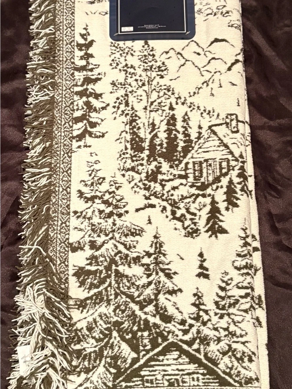 Brooks Brothers Cream and Olive Green Decorative Throw